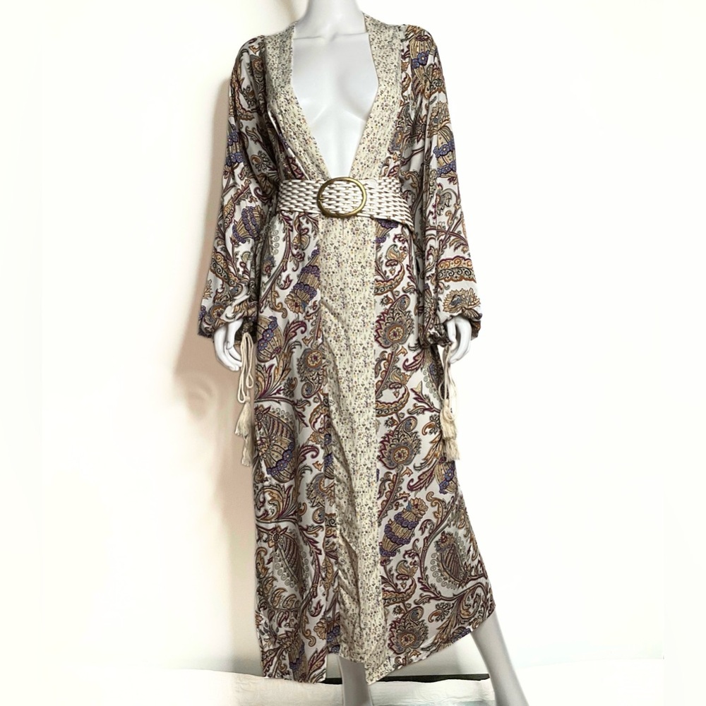 GiGiO Plus Paisley Long Kimono Open Front Duster Womens SZ 1XL Boho Coverup